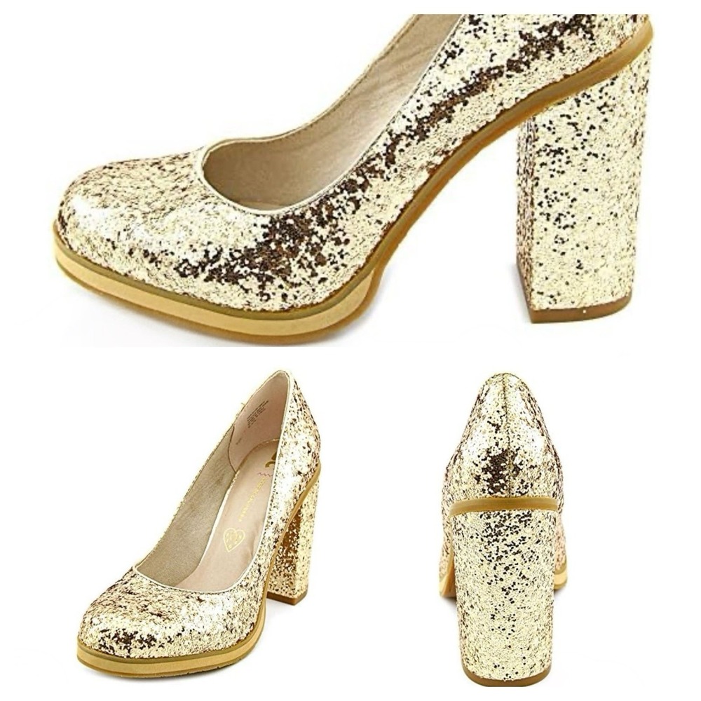 BC Footwear Turf Womens 6 /36 Gold Glittery‎ Platform Block Heels